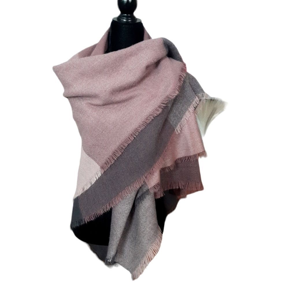 Vintage Shawl Color Block Soft Wrap Pastel Pinks‎ and Grays Large